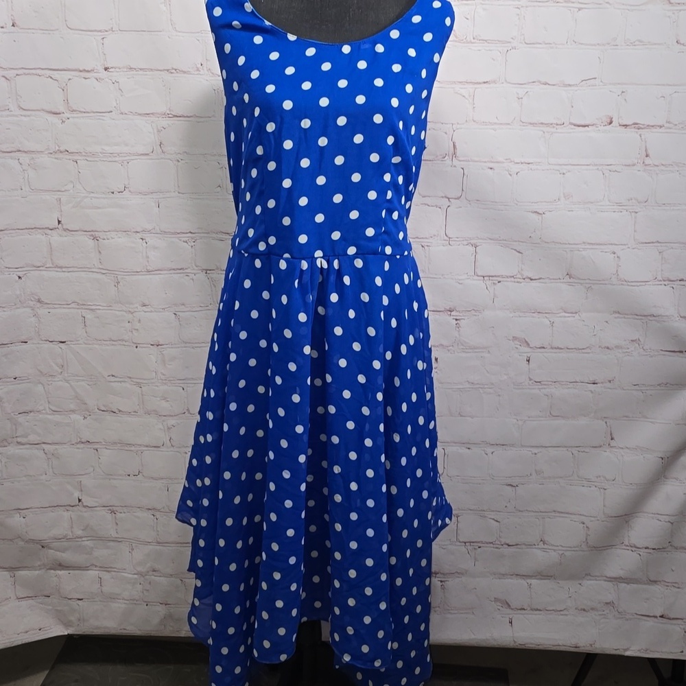 Metro 22 Sleeveless Belted Blue & White Polka Dot Dress Womens Size 1x